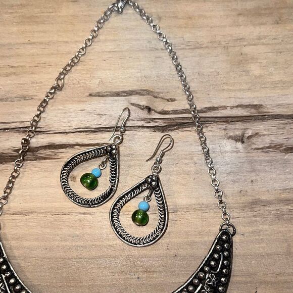 Antigua Silver Collar Turquoise Necklace & Earrings bohemian jewelry - Picture 5 of 8